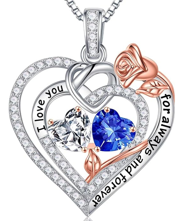 Iefil Christmas Gifts for Wife Women - 925 Sterling Silver Double Birthstone Necklace, Anniversary Birthday Gifts for Women, Jewelry Gift for Wife Girlfriend Mom Her