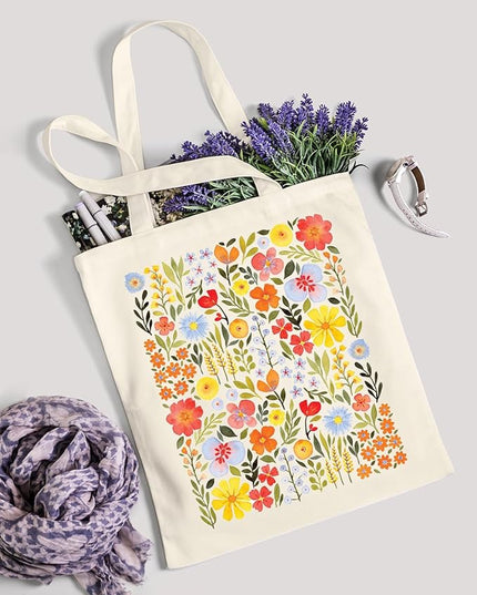 AUSVKAI Canvas Tote Bag for Women, Aesthetic Cute Grocery Grocery Reusable Cotton Gift Bag for Shooping Beach Trendy Gifts