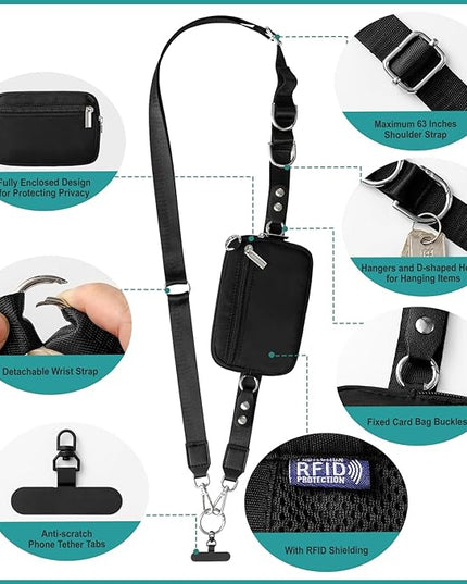 Upgrade Clip and Go Phone Lanyard Crossbody with RFID Shielding Wallet, Lanyard for Keys Glasses Accessories, Anti-theft and Privacy Protection Design, Adjustable Phone Strap Wrist Strap for Travel.