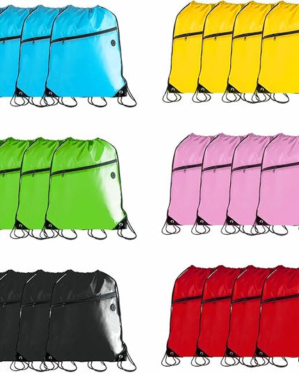 CODOBON Gym Drawstring Bags, 24 Multi-6-Color-24, 13.4 x 16.5 inches, 2 Compartments, Waterproof, Lightweight, Adjustable, Foldable, Unisex Adult Daypack Backpack for Gym, Sport, Travel, Work, Leisure