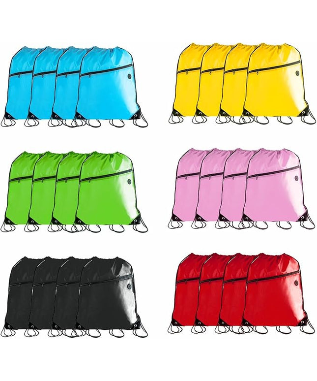 CODOBON Gym Drawstring Bags, 24 Multi-6-Color-24, 13.4 x 16.5 inches, 2 Compartments, Waterproof, Lightweight, Adjustable, Foldable, Unisex Adult Daypack Backpack for Gym, Sport, Travel, Work, Leisure