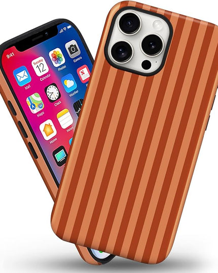 Magnetic for iPhone 13 Pro Max Case Cute Stripes Phone Case, Shockproof Slim TPU and Hard PC Protective Phone Cover Compatible with MagSafe Designed for Women Girls, Deep Brown