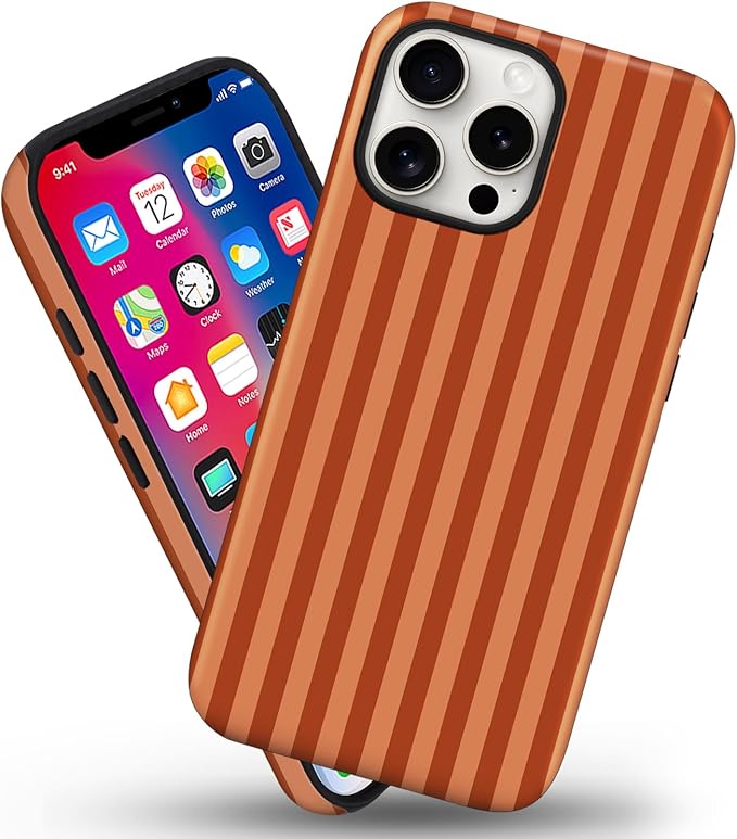 Magnetic for iPhone 11 Case Cute Stripes Phone Case, Shockproof Slim TPU and Hard PC Protective Phone Cover Compatible with MagSafe Designed for Women Girls, Deep Brown