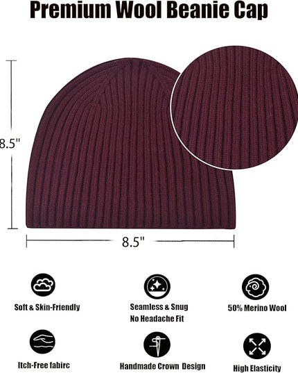 choshion Wool Knit Fisherman Beanie Hat for Men Women,Cuffless Warm Short Cuff Beanies Toboggan Ski Hats Winter Skull Cap