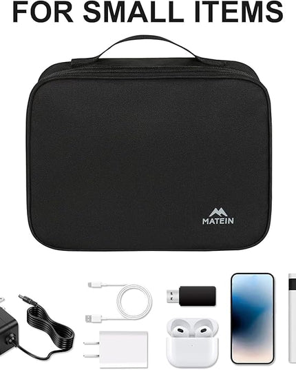 MATEIN Electronic Organizer Travel Case, Small Double Layers Cable Organizer for Travel Accessories, Water Resistant Portable Tech Case for Phone, Cords, Charger, Earphone, Tech Gifts, Black