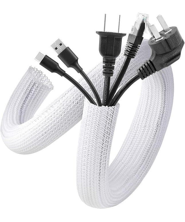 AGPTEK Cable Sleeve Cover, 10ft - 1 inch Cord Management Wire Organizer Under Desk, Home Office Computer Wire Cover Hider Cord Protector, Protect Pet Cat Dog from Chewing, White