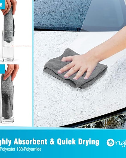 Orighty Grey Microfiber Cleaning Cloth, Microfiber Towels for Cars, Highly Absorbent Car Cleaning Supplies, Lint Free Cloths Clean Rags for Car Care, House, Kitchen, 12x11 inch, Pack of 24