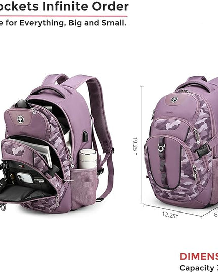 Swissdigital Design Laptop Backpack with USB Charging Port, Travel Backpack Fits 15.6 inches Computer, 31L College School Backpack for Men, Pink Camo | SD803-93