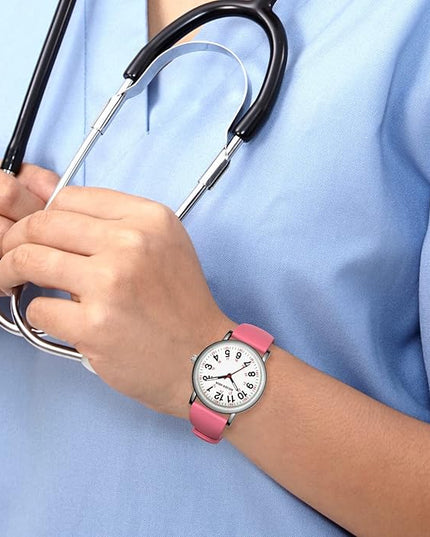 GOLDEN HOUR Waterproof Nurse Watch for Medical Professionals, Students Women Men - Military Time Luminouse Easy Read Dial, 24 Hour with Second Hand, Colorful Silicone Band