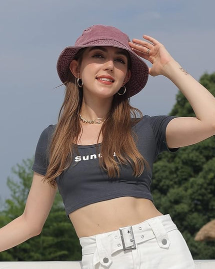 kozinu Washed Cotton Bucket Hats Packable Summer Outdoor Cap Travel Beach Sun Hat Plain Colors for Men Women