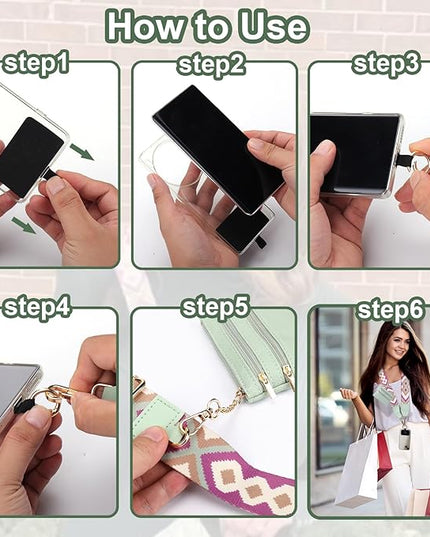 XANGNIER Clip and Go Strap for Phone with Wallet Crossbody, Phone Strap with Zippered Wallet, Adjustable Anti Theft Cellphone Lanyard for Women, Cellphone Chain Accessories Green