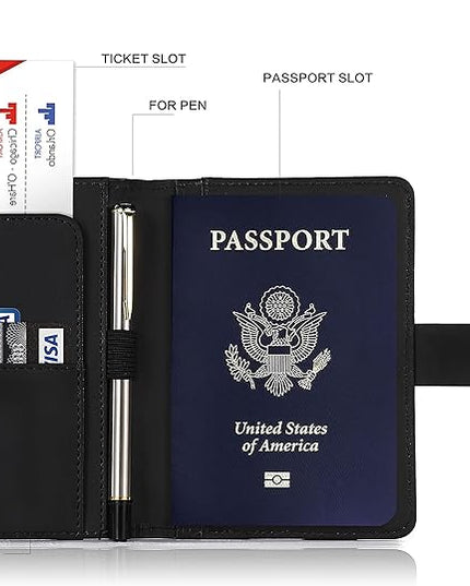 Melsbrinna Premium Leather Passport Holder Covers Case, Waterproof Rfid Blocking Travel Wallet Passport Holder with Pen Holder, Cute Passport Book for Women/Men
