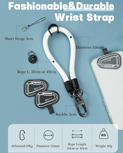 project-cb Hand Wrist Phone Strap,Phone Lanyard Patch ×2,Cell Phone Case Holder,Wristlet Strap for Key,AirPods,Camera (White, 12inch)