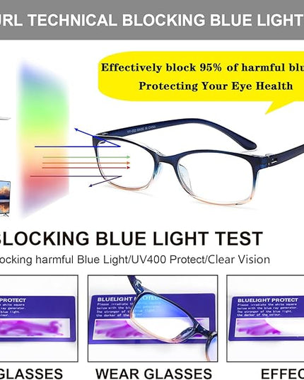 EYEURL 2 Pack Reading Glasses for Women Men, Blue Light Blocking Lightweight TR90 Readers Filter Glare/UV Rays/Eyestrain, 0.50