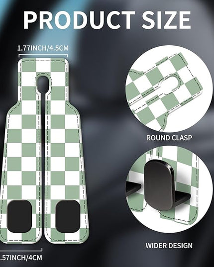 Car Seat Headrest Hook, Universal Leather Cute Hanger Holder Hook, Storage Organizer Interior Accessories for Purse Bags Handbag Green Plaid