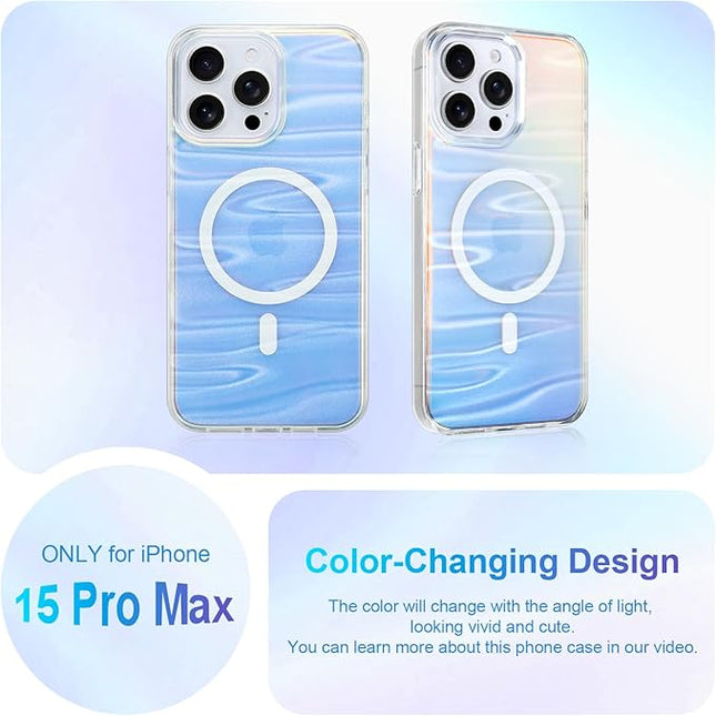 Cute Case for iPhone 15 Pro Max Case for Women Girls [ Compatible with Magsafe ] Clear Glitter Girly Aesthetic Rainbow Sparkly Bling Magnetic Phone Cover, Iridescent Milky Way