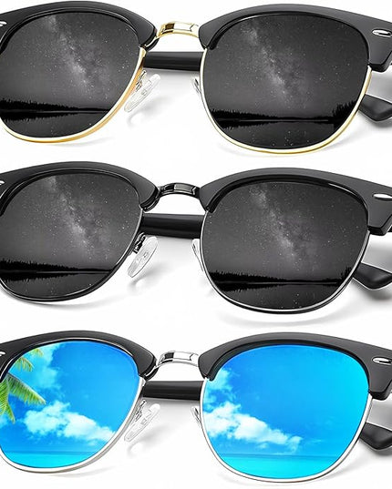 KALIYADI Sunglasses Men Polarized Sunglasses for Men Women Unisex Semi-Rimless Frame Retro Driving Sun Glasses UV Blocking