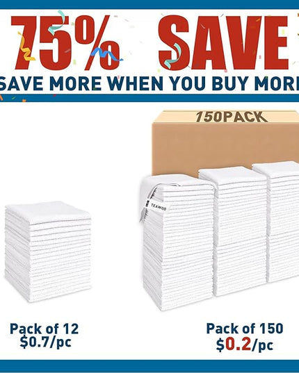 White Microfiber Towels- 150 Pack, Microfiber Cleaning Cloths Bulk, Microfiber Towels for Cars, Cleaning Rags (12x12 inches)