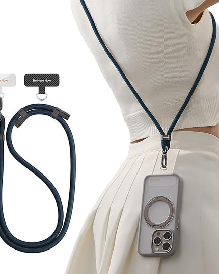 TORRAS Phone Lanyard Crossbody with 2 Phone Tabs, Adjustable Anti Theft Strap for All Cellphone, Premium Metal Buckles, Skin-Friendly, Universal Cellphone Neck lanyard for Travel Essentials, Deep Blue