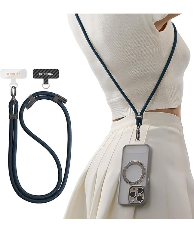 TORRAS Phone Lanyard Crossbody with 2 Phone Tabs, Adjustable Anti Theft Strap for All Cellphone, Premium Metal Buckles, Skin-Friendly, Universal Cellphone Neck lanyard for Travel Essentials, Deep Blue