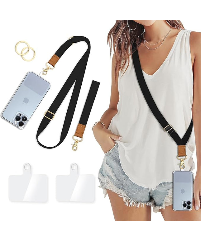 Phone Lanyard Crossbody Wrist Strap, Black Cell Phone Lanyards for Around the Neck Wristlet Shoulder, Adjustable Cute Strap for Car Keys Keychain Wallet ID Badge