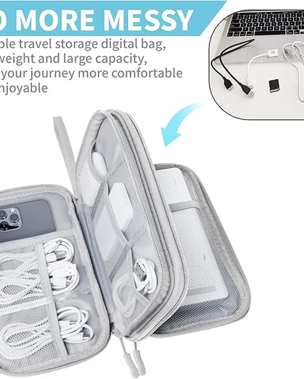 Electronics Travel Organizer,Portable Waterproof Electronic Travel Storage Bag for Small Charging Cord Storage,Charger,Small Electronics,SD Card etc,for Travel,Business - Grey