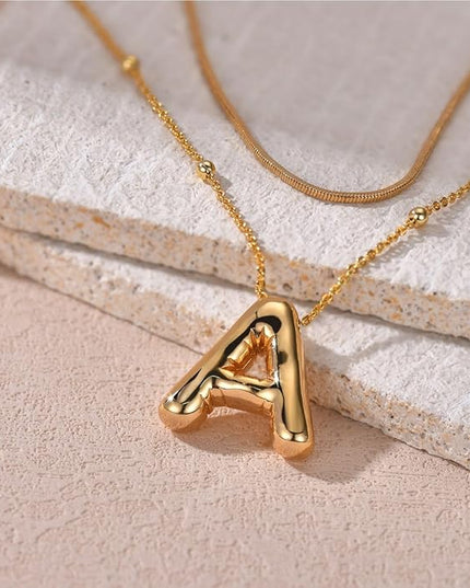 LUCA SMITH Initial Necklaces for Women, Dainty Balloon Bubble Letter, Name Letter Alphabet Pendant Layered Choker Chain Jewelry Gift