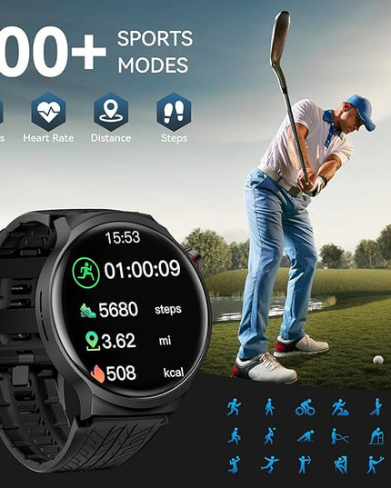 Smart Watches for Men, 1.85” Ultra Large Screen, 120 Days Battery Life, Smart Watch with Al Voice Assistant, Bluetooth Calling, Heart Rate & SpO2 Monitor, Fitness Tracker for Android iOS