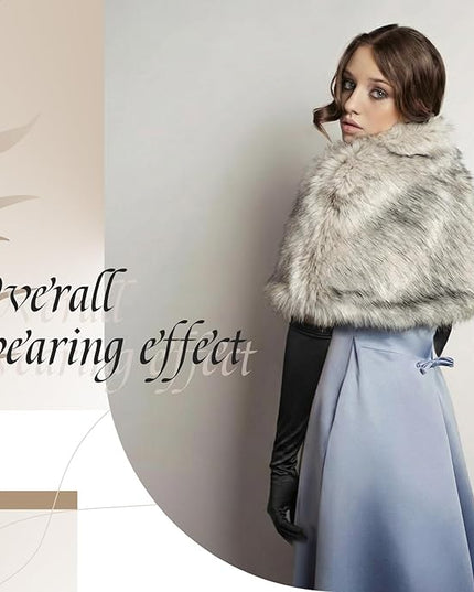 Zhanmai 2 Pcs Winter Long Shawl Cloak Stretchy Glove Opera Bridal Dance Gloves for Women Dress Party Coat