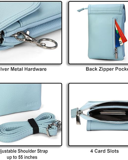 befen Genuine Leather Small Crossbody Bags for Women Cell Phone Bag Cross Body Purses,Silver Zipper