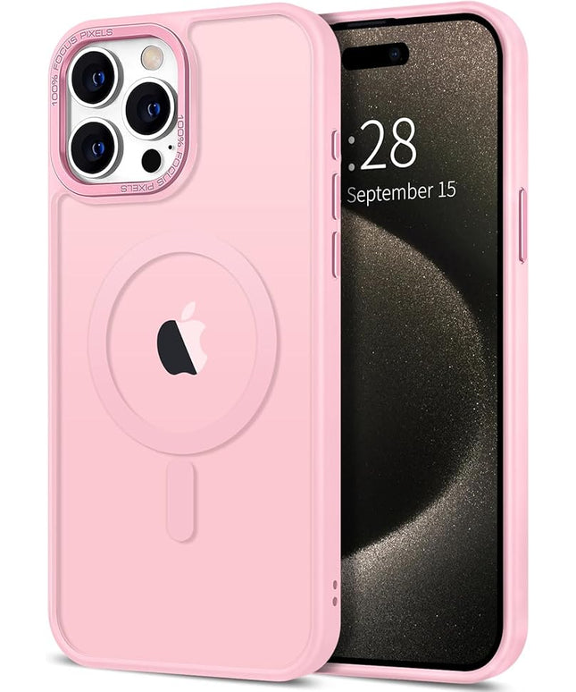 Hython Case for iPhone 15 Pro Max Case Magnetic Translucent Matte Phone Cases 6.7" [Compatible with MagSafe] Thin Slim Fit Shockproof Bumper Hard Protective Cover for Women Men Girls, Tender Pink