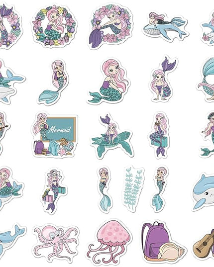 Pastel Mermaid Vinyl Stickers, 50 PCS Waterproof Illustrated Ocean Character Decals for Laptops, Scrapbooking, Journals, Notebooks, Water Bottles, Suitcases, Phones & DIY Decor