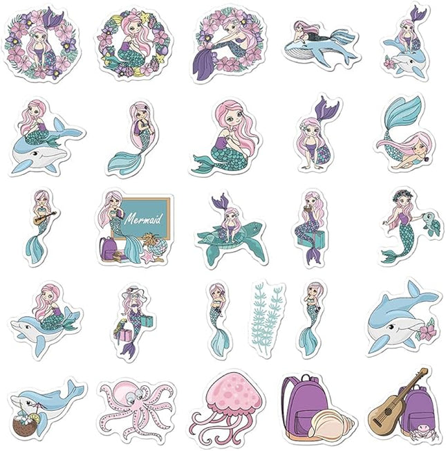 Pastel Mermaid Vinyl Stickers, 50 PCS Waterproof Illustrated Ocean Character Decals for Laptops, Scrapbooking, Journals, Notebooks, Water Bottles, Suitcases, Phones & DIY Decor