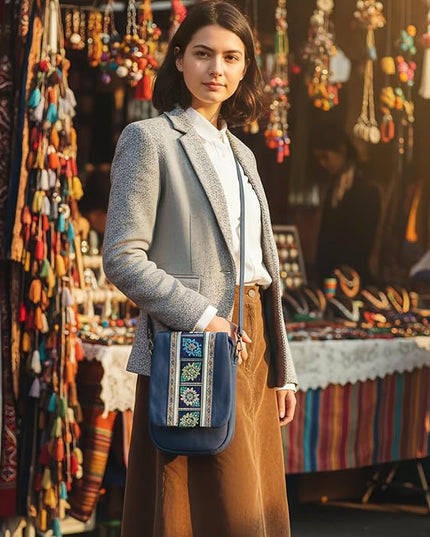 Goodhan Embroidery Canvas Crossbody Bag Cell phone Pouch Coin Purse for Women