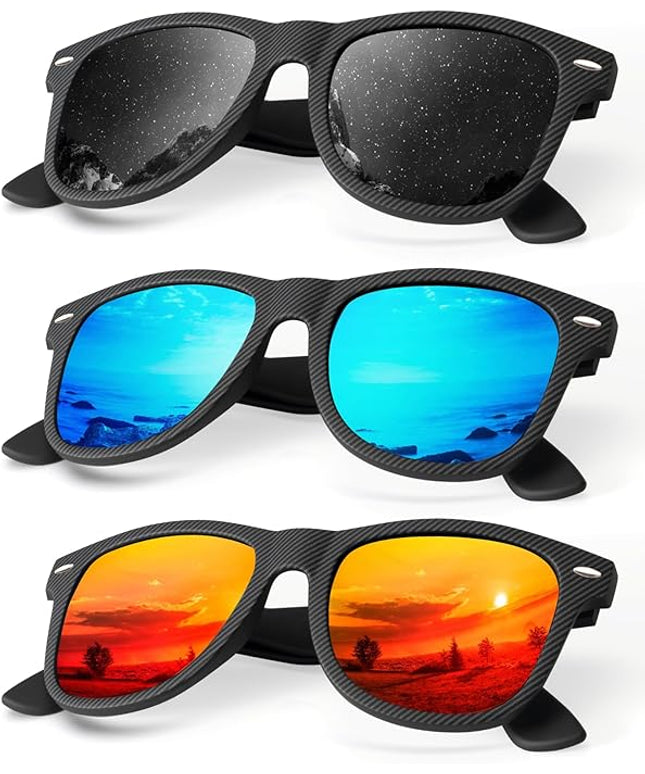 KALIYADI Polarized Sunglasses for Men and Women Matte Finish Sun glasses Color Mirror Lens UV Blocking (3 Pack)