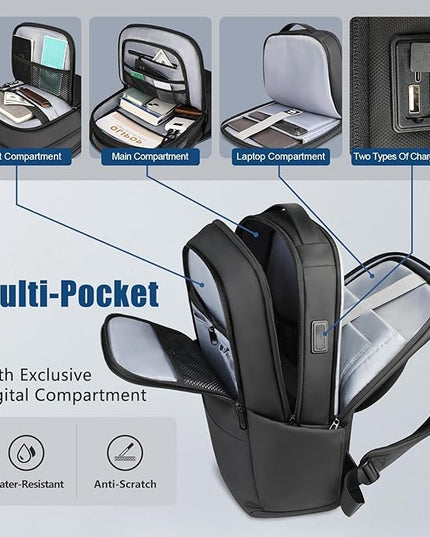 hk Backpack for Men Business Backpack with USB Charger Anti-Theft Mens Backpacks Water-Resistant 15.6 Inch Laptop Backpack Lightweight Casual Bag for Business Travel Office Work College, Black