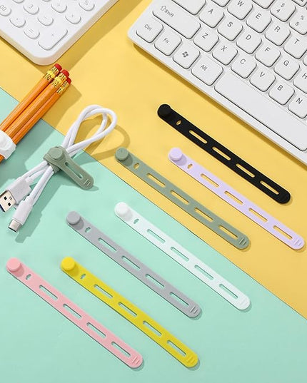 42 Pcs Silicone Cable Ties Reusable Cord Straps Multipurpose Elastic Cable Organizer for Bundling Fastening Earphone Phone Charger Home Office School(Multicolor,5.12 Inch)