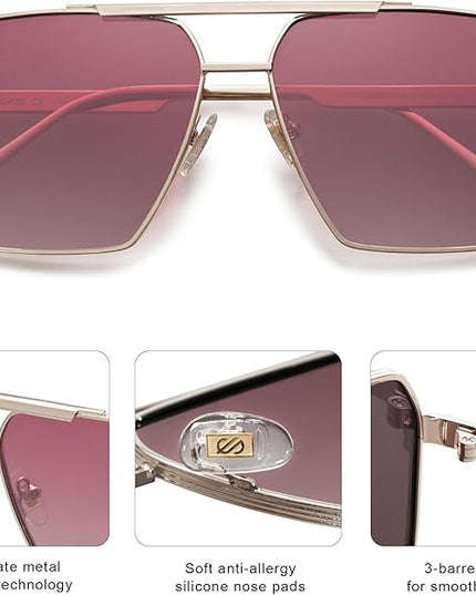 SOJOS Retro Oversized Square Polarized Sunglasses for Women Men Vintage Shades Classic Large Metal Sun Glasses
