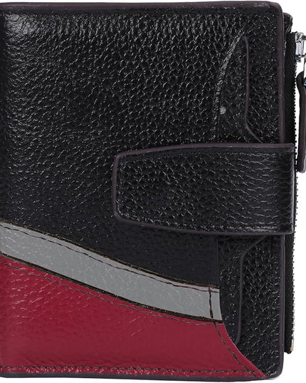 AINIMOER Women's RFID Blocking Leather Small Compact Bi-fold Zipper Pocket Wallet Card Case Purse with id Window