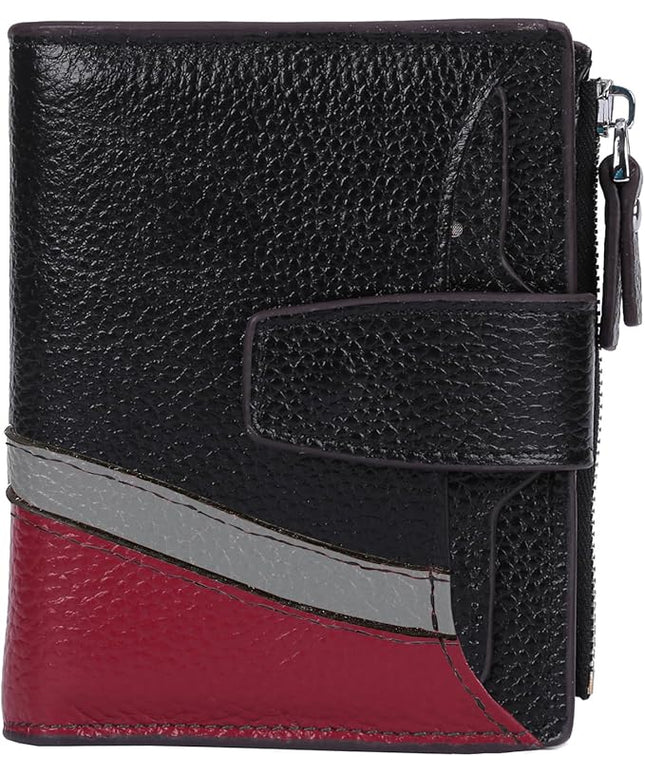 AINIMOER Women's RFID Blocking Leather Small Compact Bi-fold Zipper Pocket Wallet Card Case Purse with id Window