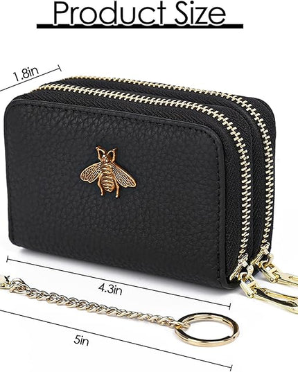imeetu RFID Credit Card Holder, Small Leather Zipper Card Case Wallet for Women
