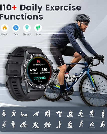 Smart Watch for Men (3 Straps),Answer/Make Calls,1.43'' AMOLED,IP68 Waterproof,110+ Sports Modes Fitness Watch with Sleep Monitor/SpO2/Heart Rate/Pedometer Rugged Outdoor Smart watch for Android/iOS