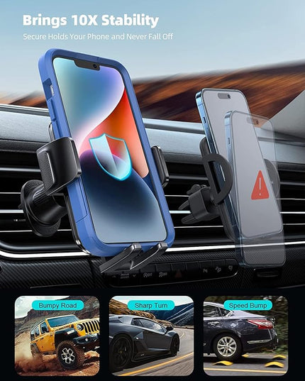 Lamicall 2026 Wider Clamp & Metal Hook Car Phone Holder Vent [Thick Cases Friendly] Phone Holders for Your Car Mount Automobile Hands Free Cradle Air Vent for iPhone 17 16 15 Pro Max Wood Grain