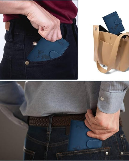 Passport Holder, Passport Cover with Credit Card Slot and Boarding Pass Slot Combo, Passport Wallet Case Book Travel Must Have, RFID Blocking Leather Travel Accessories, Dark Blue