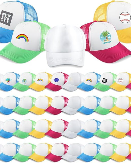 Hercicy 40 Pack Sublimation Blank Trucker Hat Bulk Baseball Cap Adjustable Mesh Unisex Polyester Hat Heat Transfer