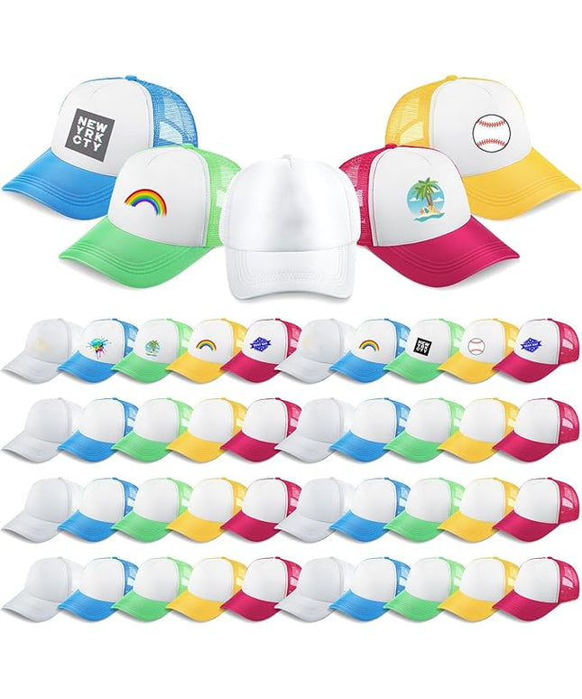 Hercicy 40 Pack Sublimation Blank Trucker Hat Bulk Baseball Cap Adjustable Mesh Unisex Polyester Hat Heat Transfer