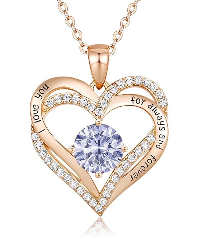 CDE Forever Love Heart Necklaces for Women, Wedding Anniversary, Birthday Mothers Day Christmas Day Gifts for Mom, Mother, Wife, friend, S925 Silver Jewelry with Birthstone Pendant