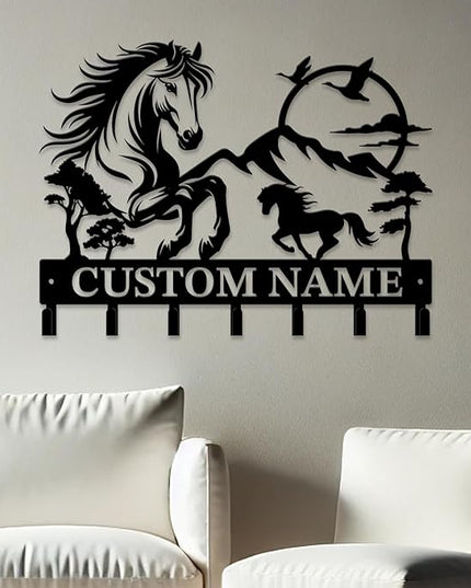 peanut case Personalized Farm Horse Keys Hooks,Custom Name Metal Cowboy Horse Art Keys Hooks,Metal Horse Lover Wall Home Storage Decorative Keys Hooks,Key Holder Hooks for Wall (Style I)