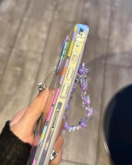 Compatible with iPhone 13 Cases Cute Bling Sparkly Floral Phone case,Flower with Wrist Strap Design, Compatible MagSafe Silicone Shockproof Phone case for Women and Teenage Girls.