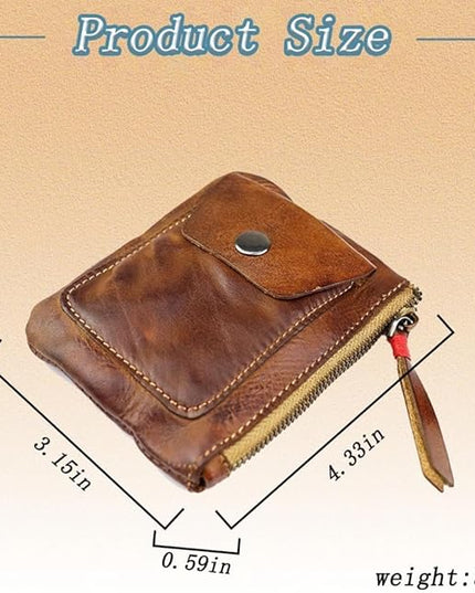 ZYLOXAR Genuine Leather Coin Pouch with Zipper Snap Closure Crazy Horse Wallet for Women (Brown)
